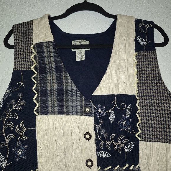 Tantrum Vintage Knit Patchwork Vest Flowers Ribbon Wool Blend Large Grandma - Picture 3 of 8